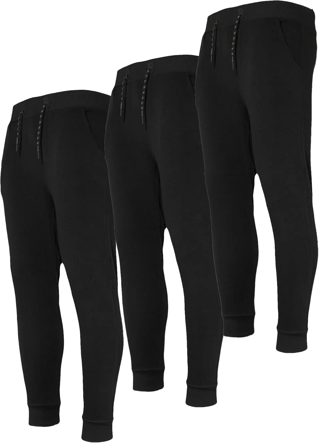 3 Pack Fleece Joggers for Men - Workout Mens Sweatpants with Zipper Pockets & Drawstring - Active Sweat Pants