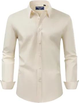 Alimens & Gentle Men's Dress Shirt Regular Fit Stretch Stain Shield Long Sleeve Solid Business Wedding Button Down Shirts
