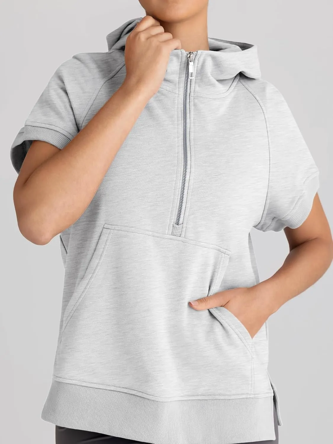 AUTOMET Oversized Hoodies for Women Short Sleeve Half zip Sweatshirt Fleece Loose Fit Pullover 2025 Fall Fashion Outfits
