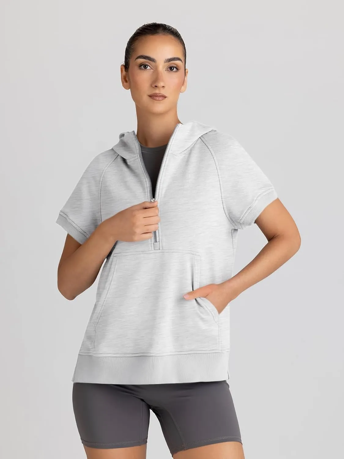AUTOMET Oversized Hoodies for Women Short Sleeve Half zip Sweatshirt Fleece Loose Fit Pullover 2025 Fall Fashion Outfits