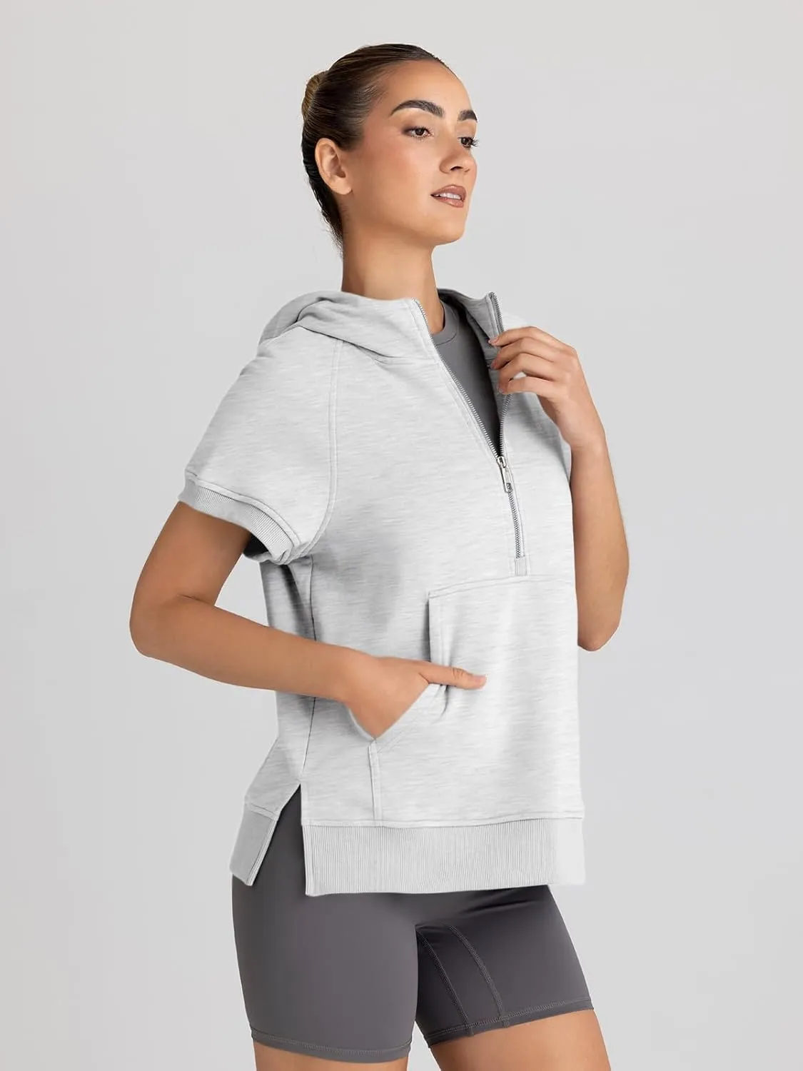AUTOMET Oversized Hoodies for Women Short Sleeve Half zip Sweatshirt Fleece Loose Fit Pullover 2025 Fall Fashion Outfits