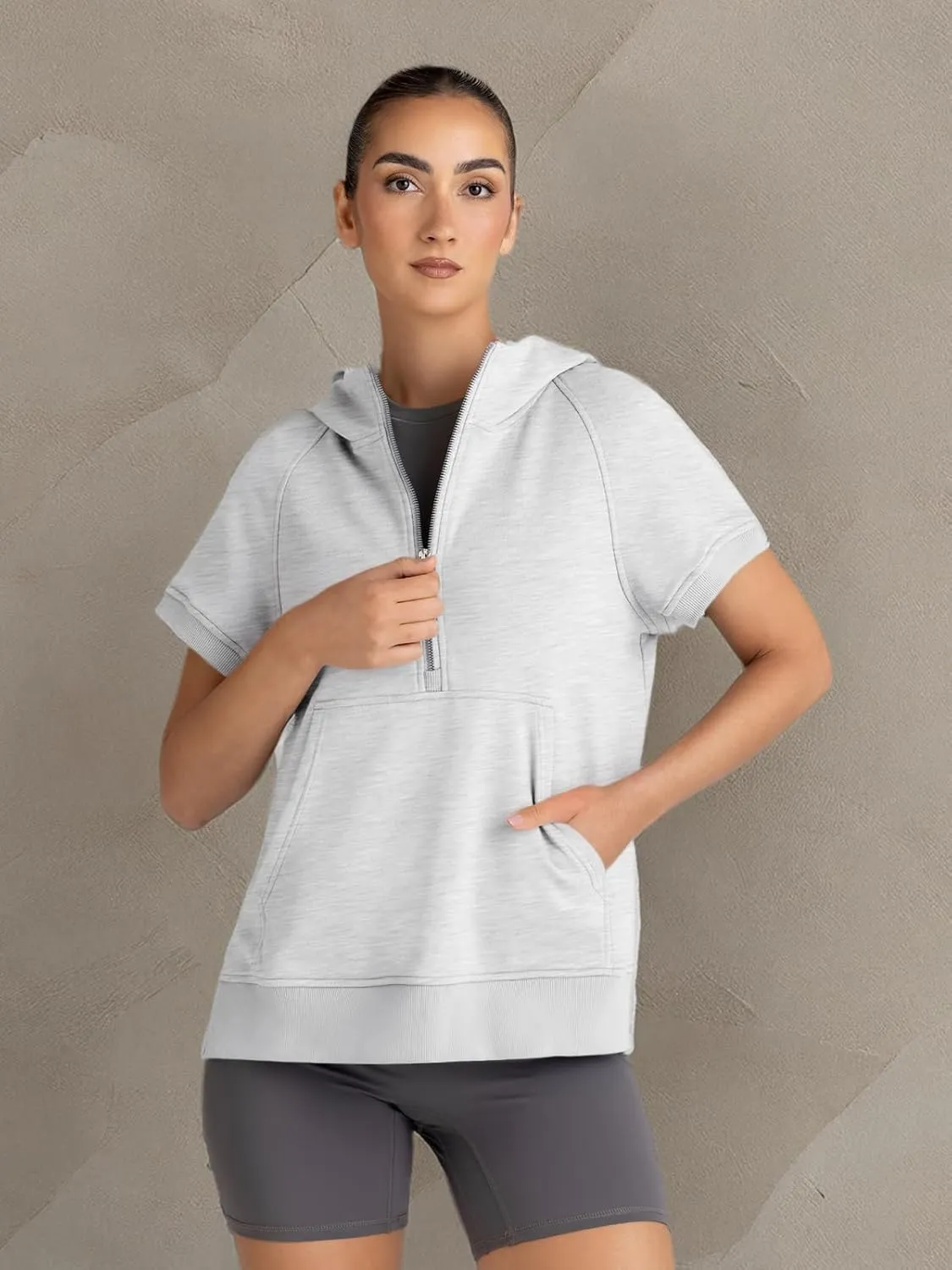 AUTOMET Oversized Hoodies for Women Short Sleeve Half zip Sweatshirt Fleece Loose Fit Pullover 2025 Fall Fashion Outfits