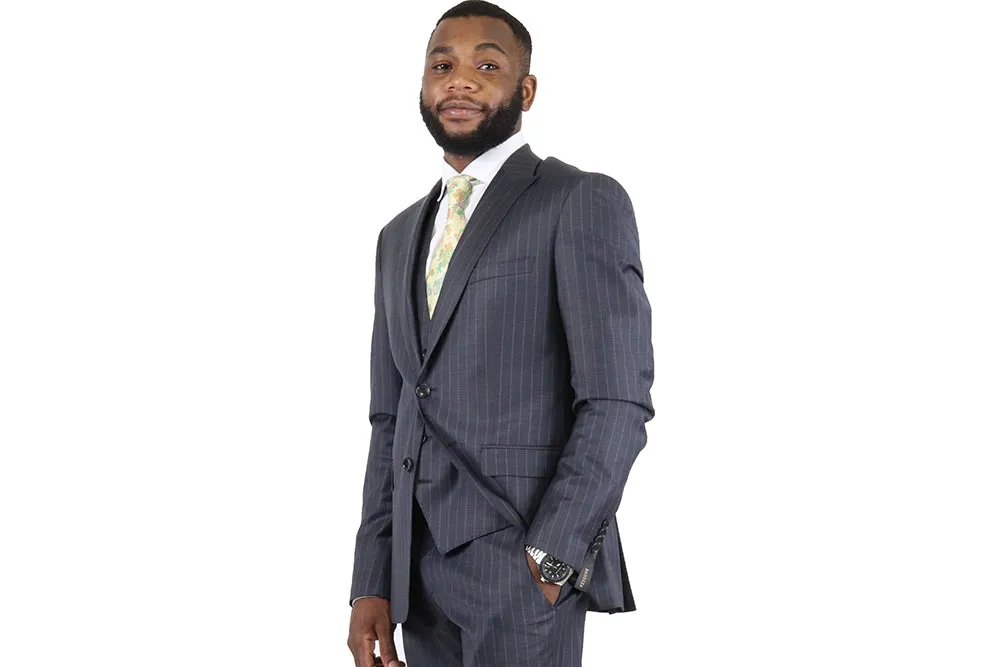 Bagozza 3-Piece Suit - Grey Pin Stripe (100% Wool)