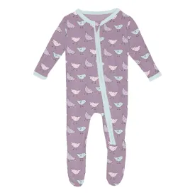 Bamboo Footie with 2-Way Zipper - Lavender Chickens