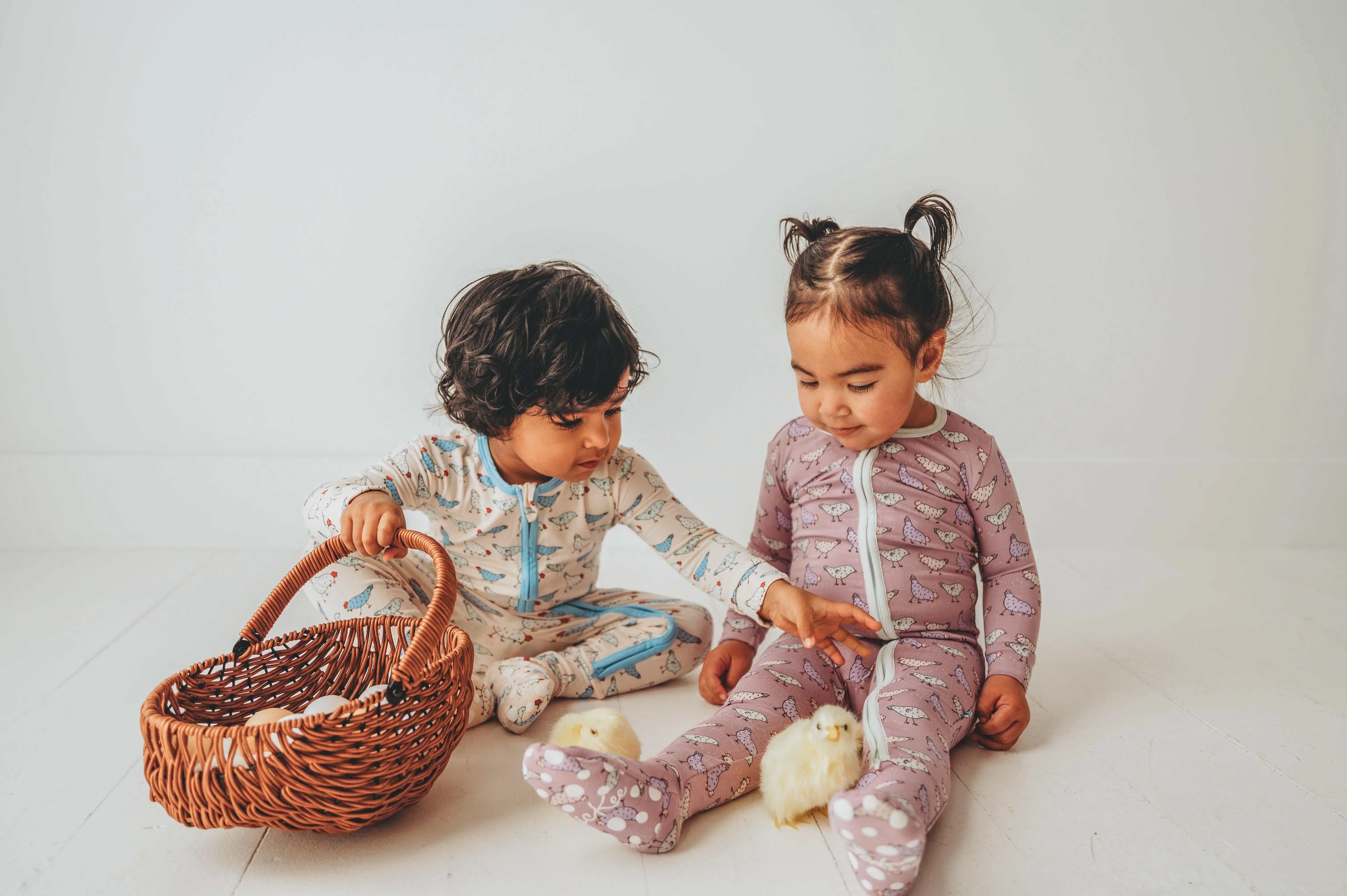 Bamboo Footie with 2-Way Zipper - Lavender Chickens