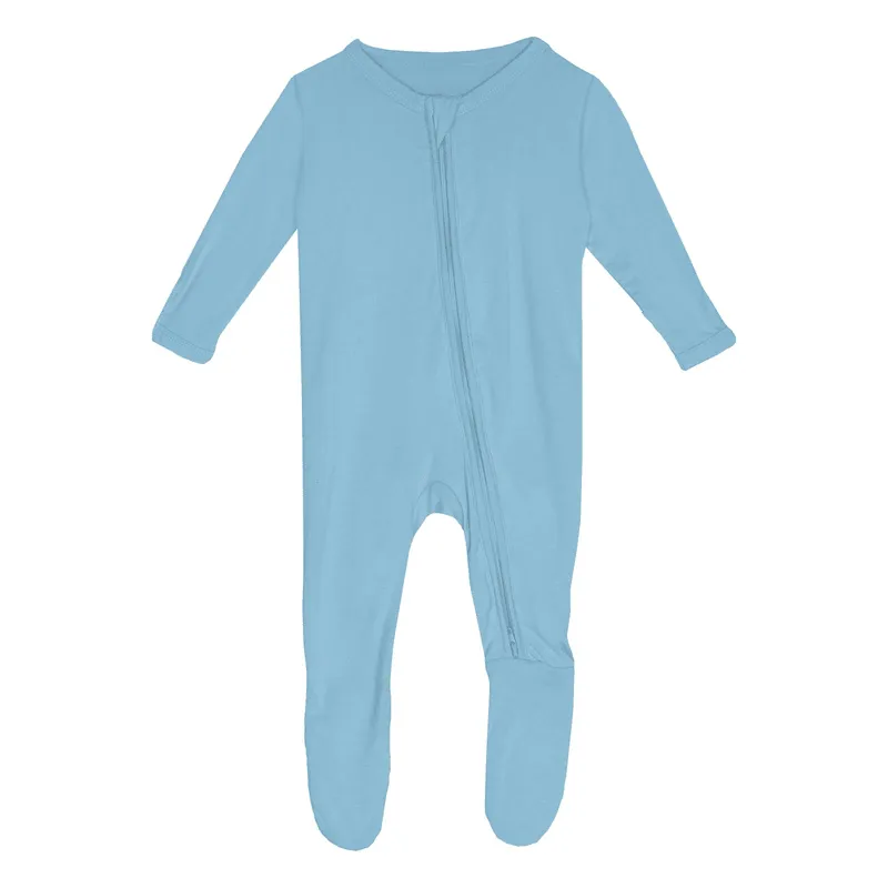 Bamboo Footie with 2-Way Zipper - Seaside Blue