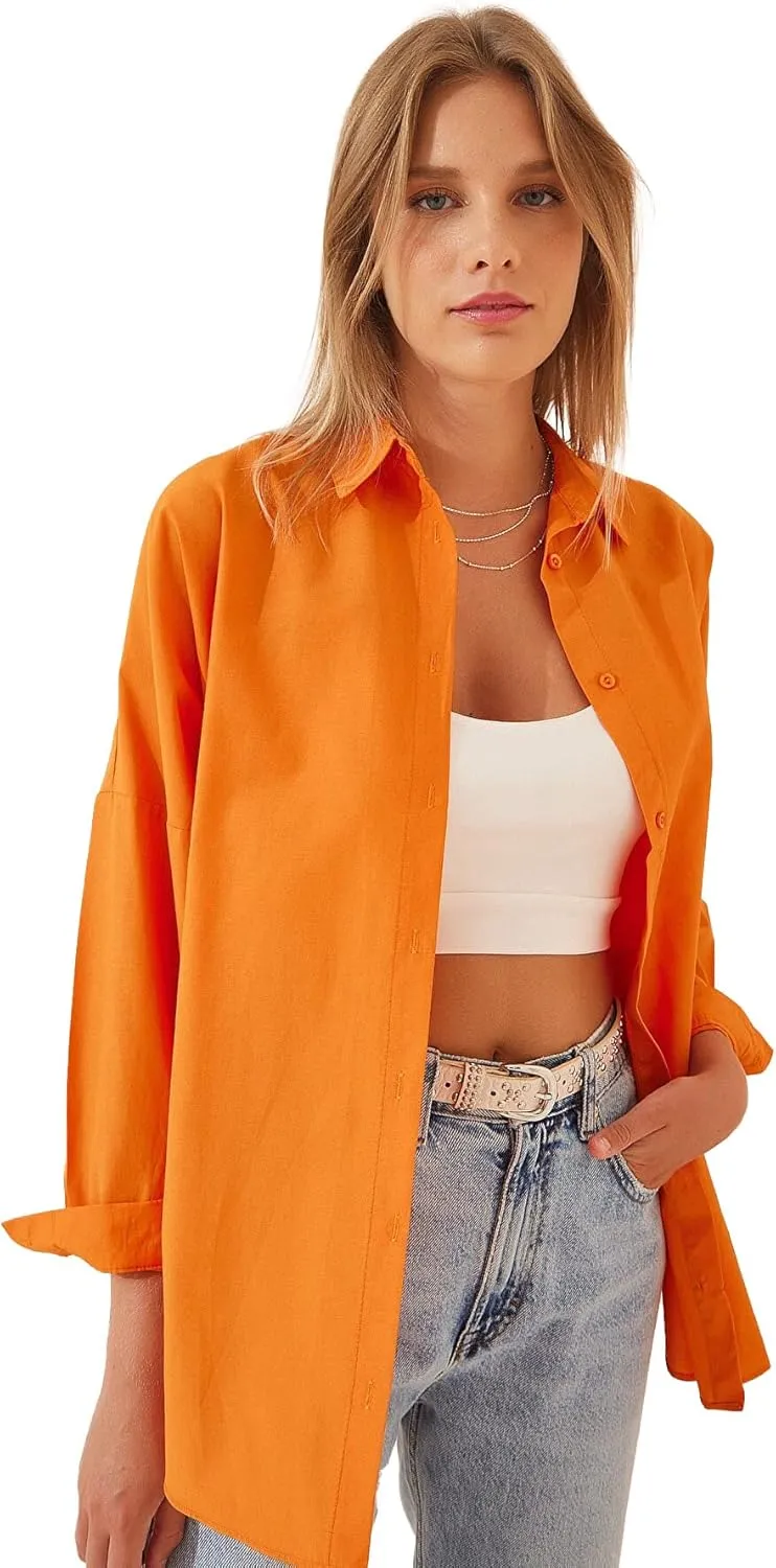 BIG DART Oversized Button Down Shirts for Women, Dressy Casual Long Sleeve Blouses Summer Tops Tunics