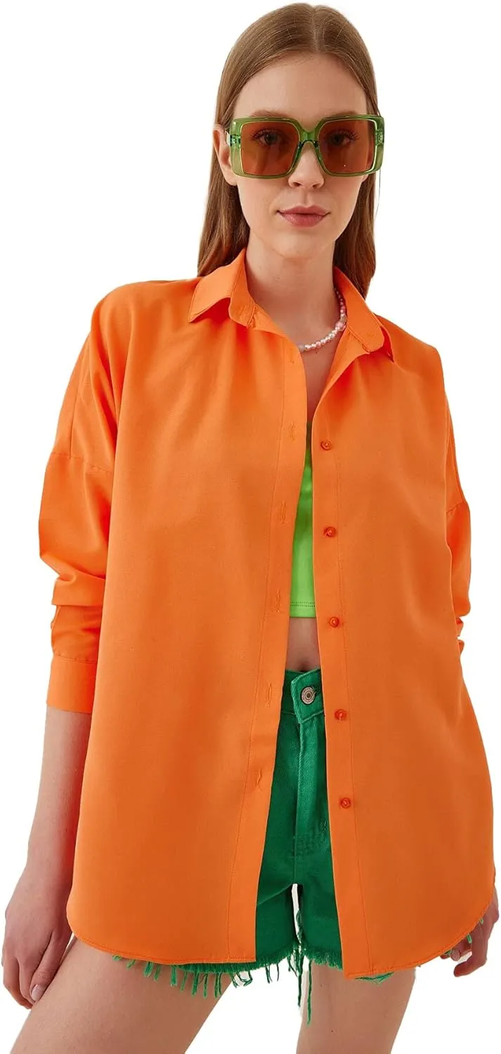 BIG DART Oversized Button Down Shirts for Women, Dressy Casual Long Sleeve Blouses Summer Tops Tunics