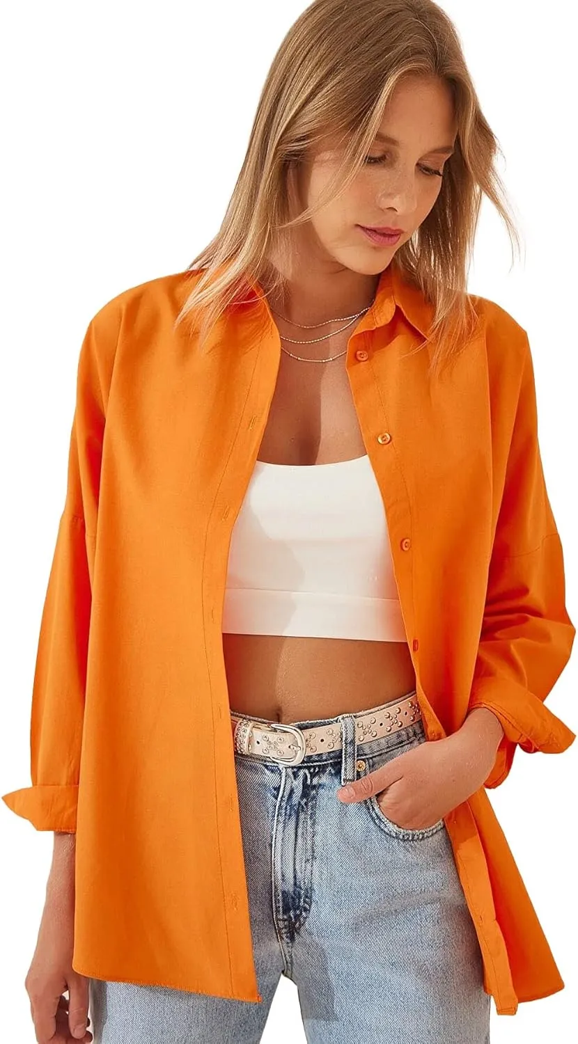 BIG DART Oversized Button Down Shirts for Women, Dressy Casual Long Sleeve Blouses Summer Tops Tunics