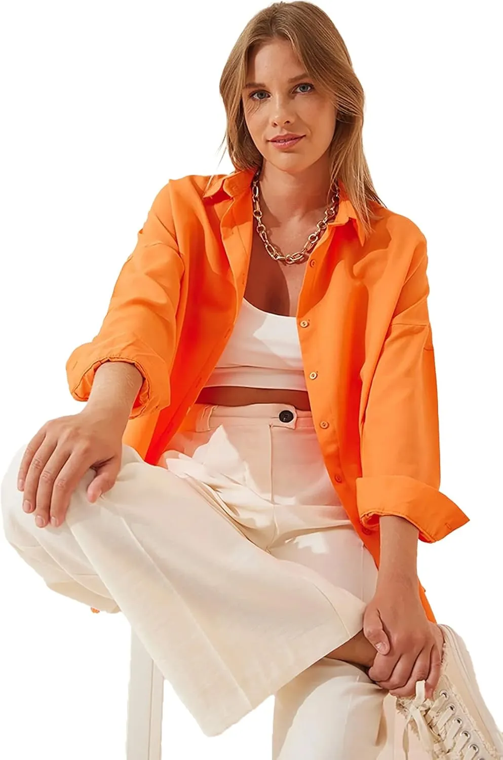 BIG DART Oversized Button Down Shirts for Women, Dressy Casual Long Sleeve Blouses Summer Tops Tunics
