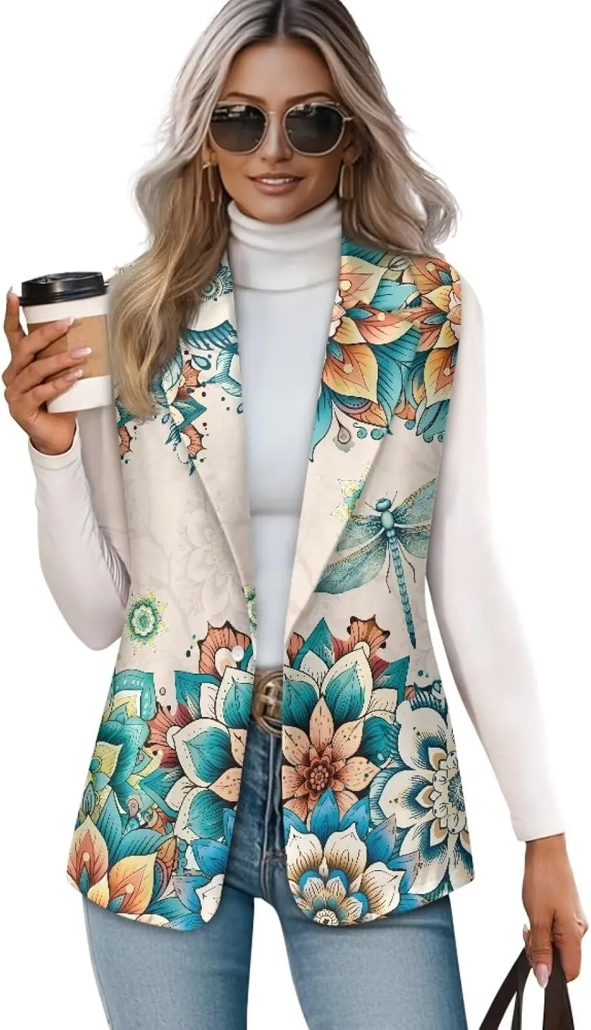 Biyejit Women Sleeveless Blazer Vest Spring Casual Open Front Lapel V Neck Office Waistcoat Long Vests Button Suit Vest