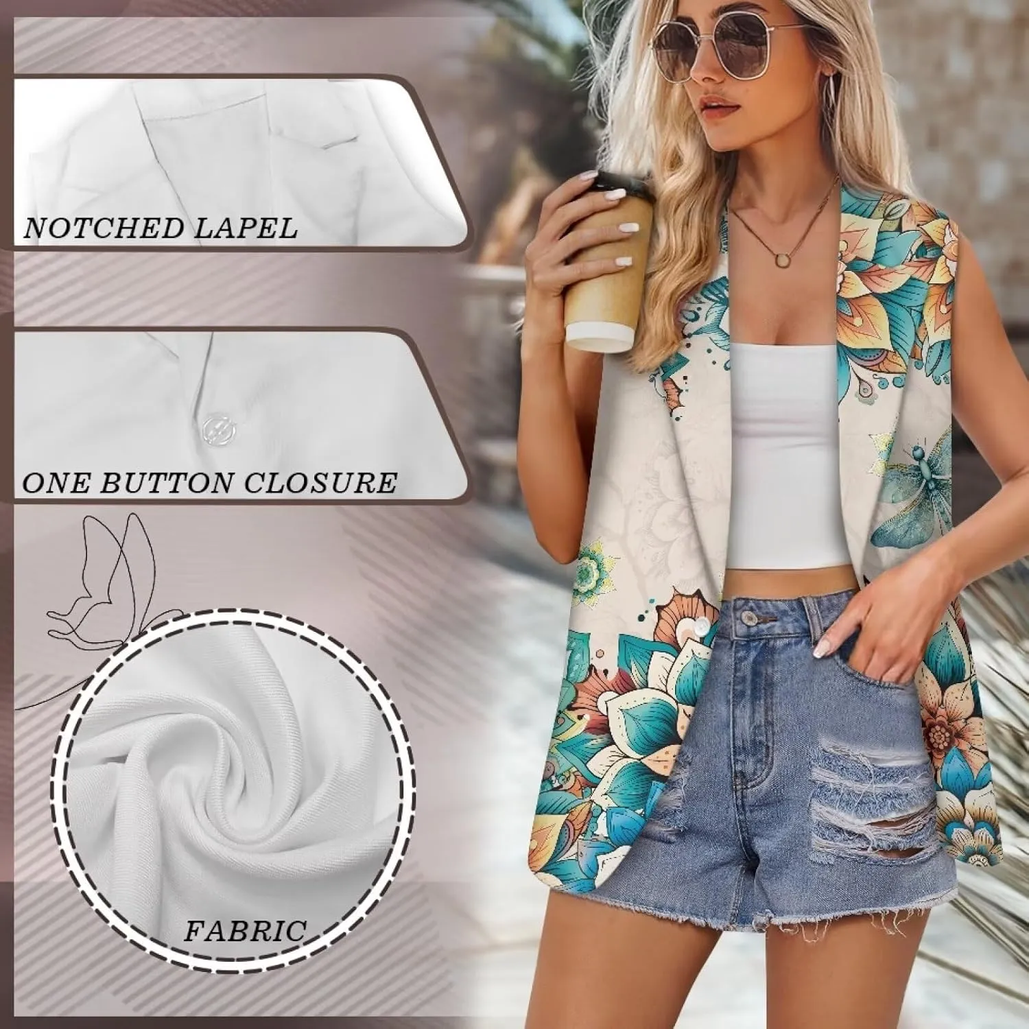 Biyejit Women Sleeveless Blazer Vest Spring Casual Open Front Lapel V Neck Office Waistcoat Long Vests Button Suit Vest