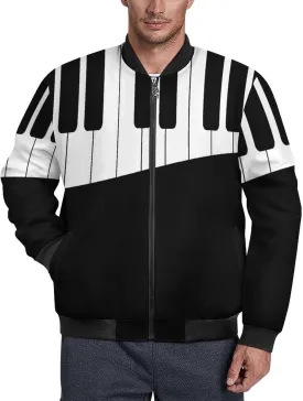 Black and White Piano Keys Men's Bomber Jacket Lightweight Windbreaker Fashion Spring Fall Coats Casual Jackets for Men