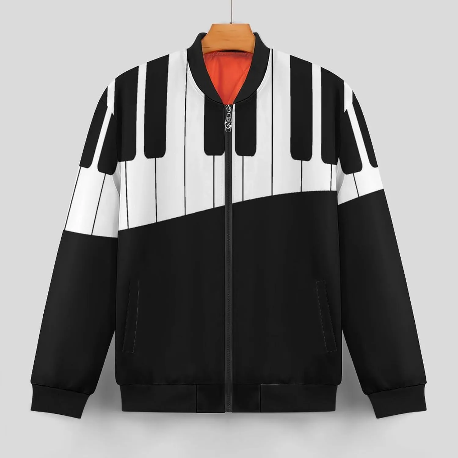 Black and White Piano Keys Men's Bomber Jacket Lightweight Windbreaker Fashion Spring Fall Coats Casual Jackets for Men