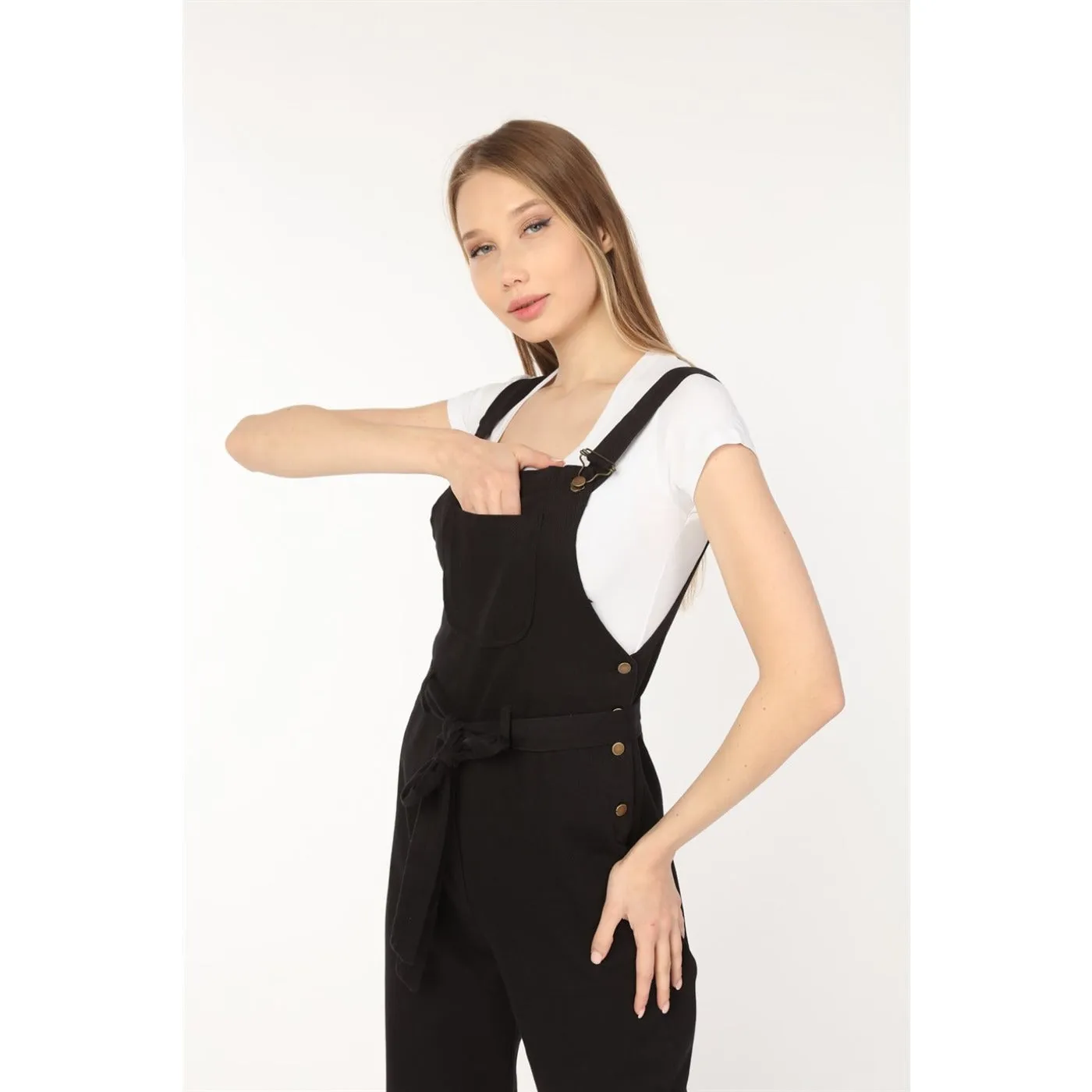 Black Denim Dungaree Jumpsuit