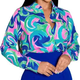Blouses for Women Colorful Long Sleeve Button Down Shirts Dressy Casual Tops 2024