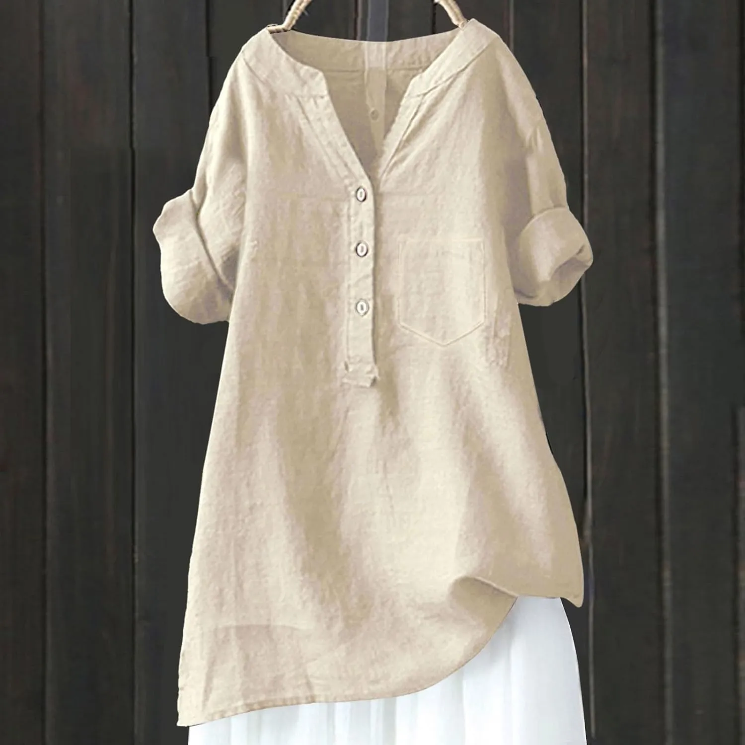 Boho Linen Shirts for Women 2025 Gauze Short Sleeve V Neck Button Loose Fit Blouses Vacation Dress Casual Tunic Tops