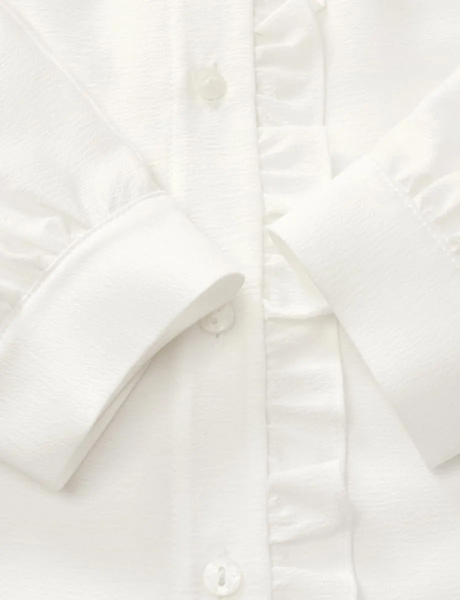 Bow Tie Ruffle Collar Long Sleeve Shirts for Women White Button Up Blouses for Women