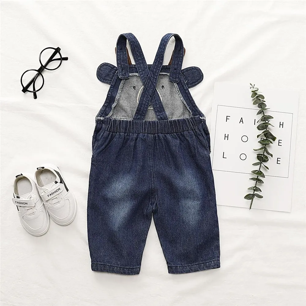 Boys Cartoon Bear Pocket Denim Jumpsuit Baby Boy Overalls Boutique Baby Clothes Wholesale