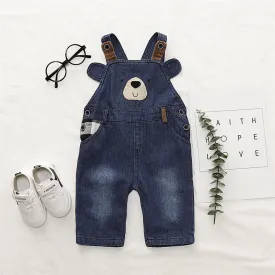 Boys Cartoon Bear Pocket Denim Jumpsuit Baby Boy Overalls Boutique Baby Clothes Wholesale