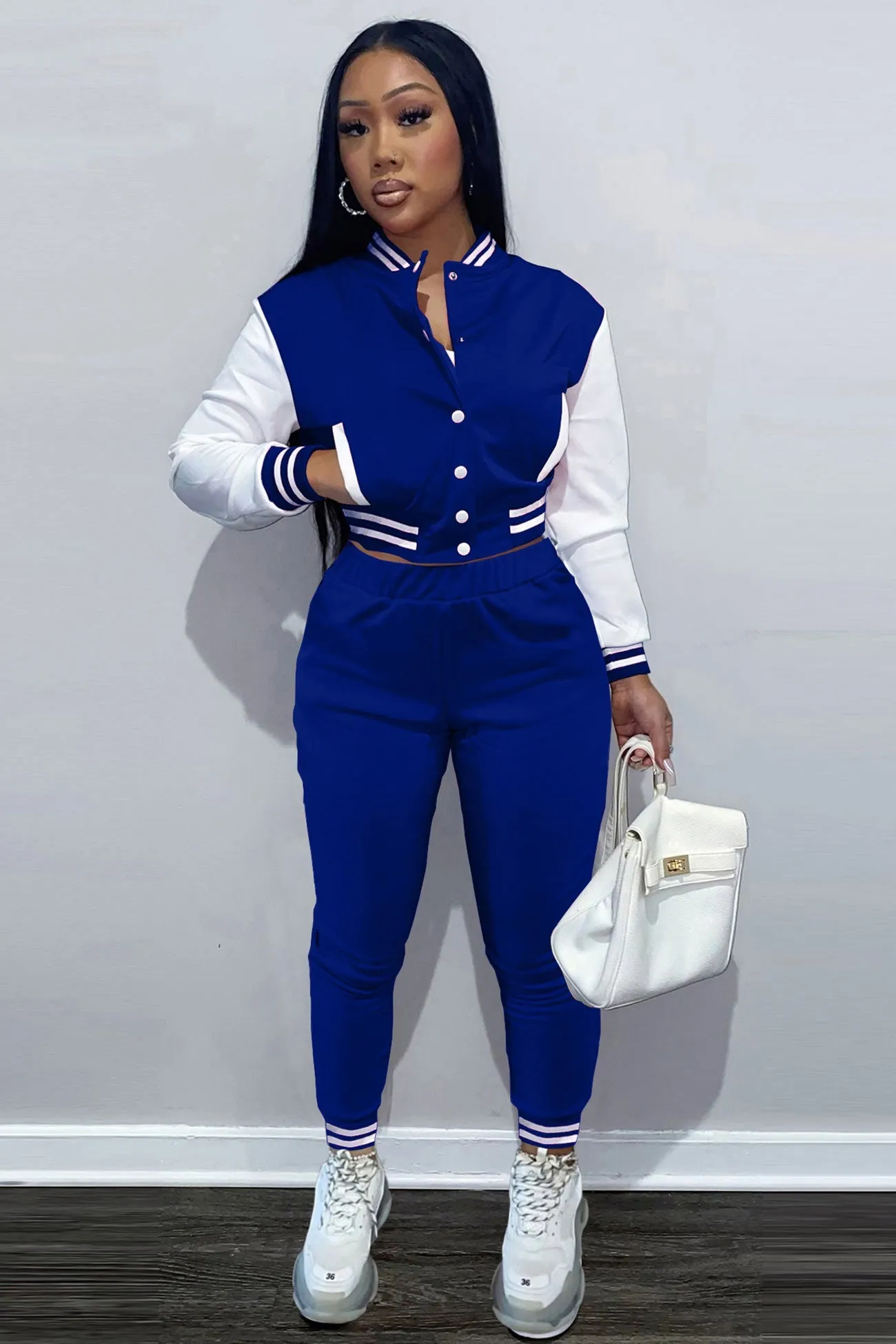 Contrast Baseball Jacket Pants Suits