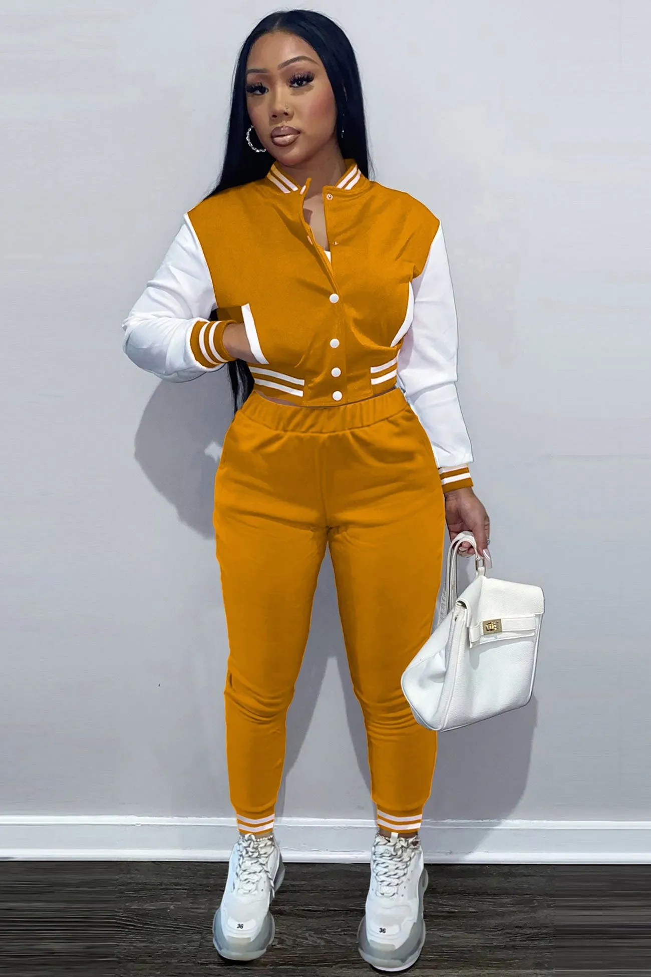Contrast Baseball Jacket Pants Suits