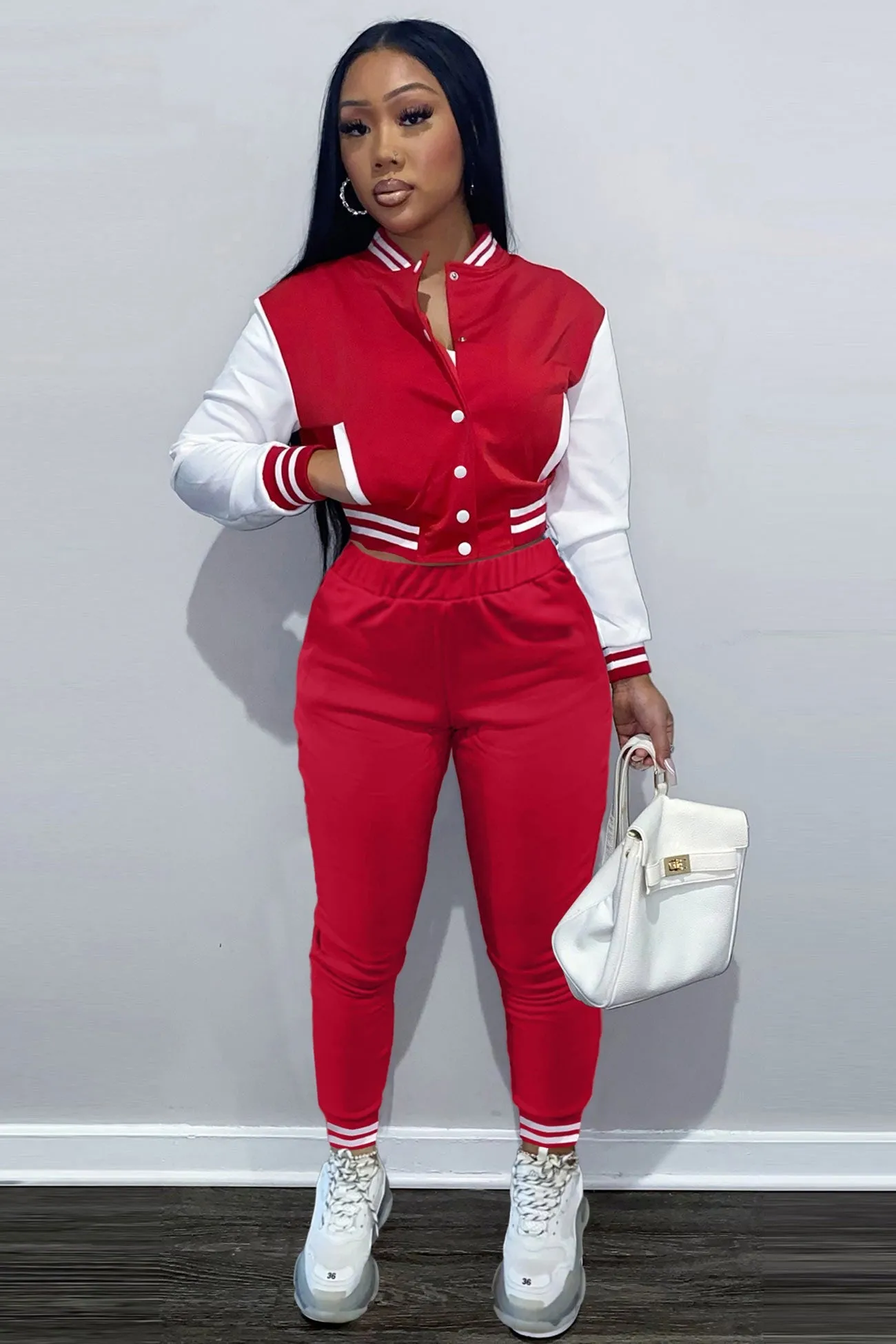 Contrast Baseball Jacket Pants Suits