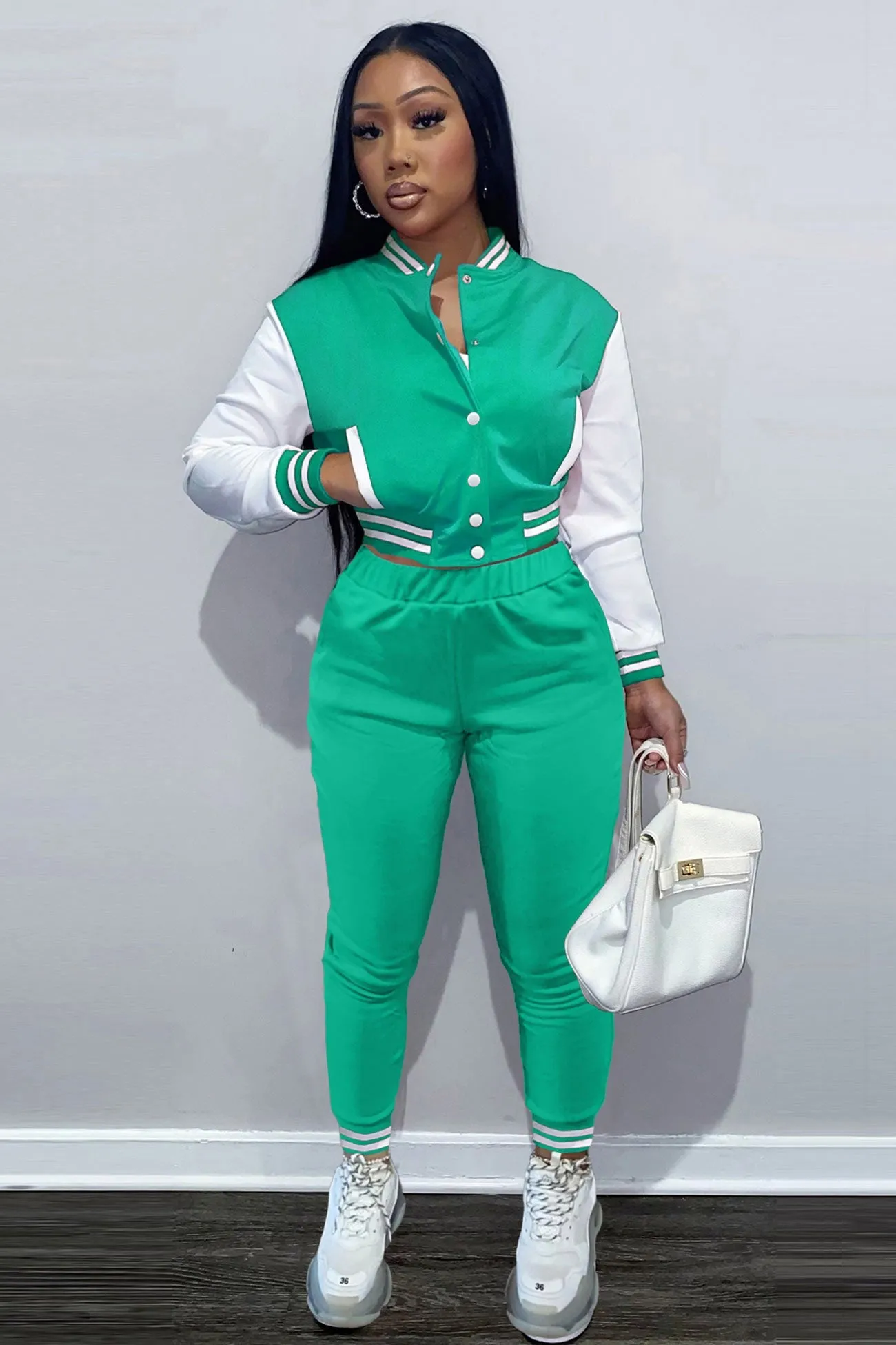 Contrast Baseball Jacket Pants Suits