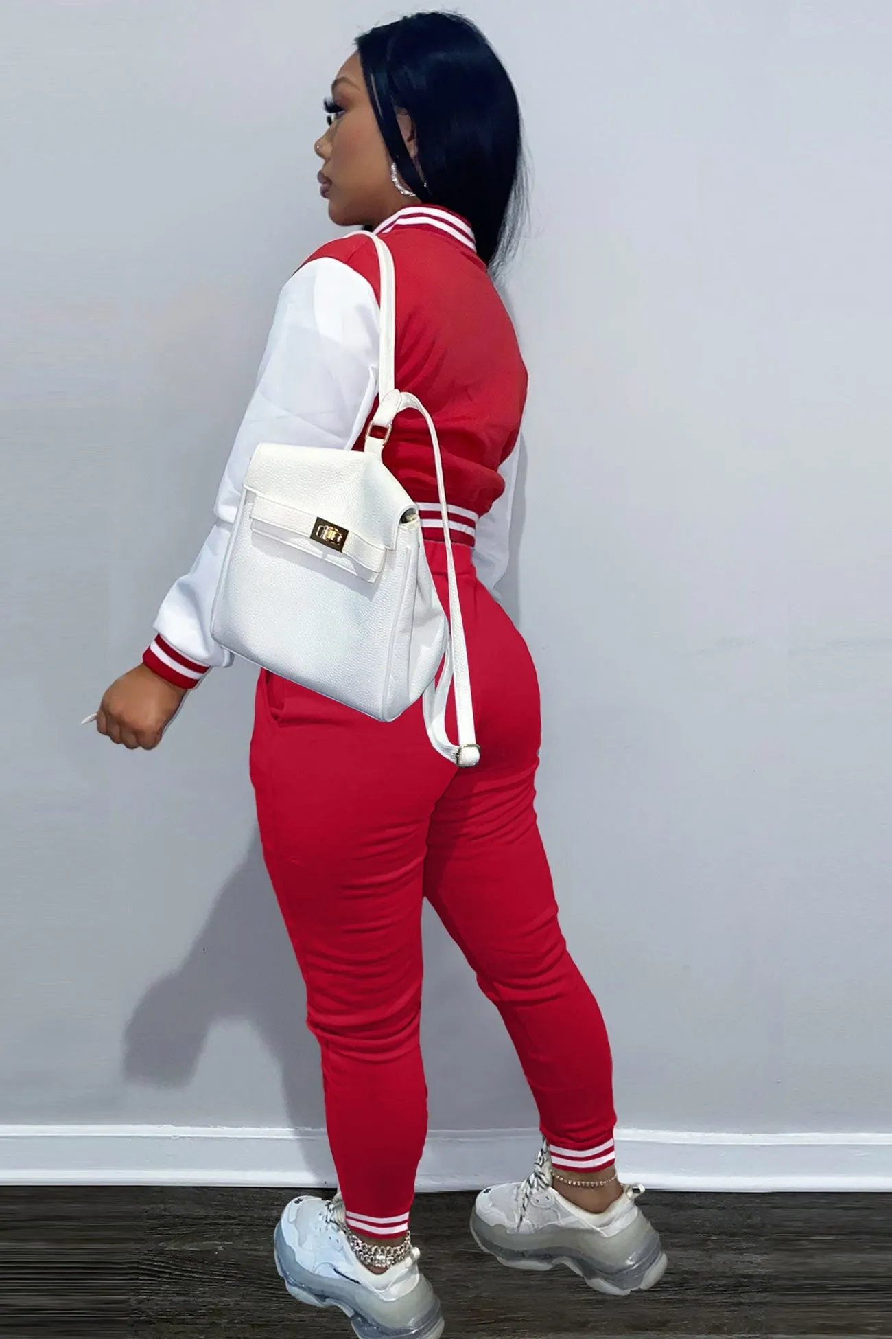 Contrast Baseball Jacket Pants Suits