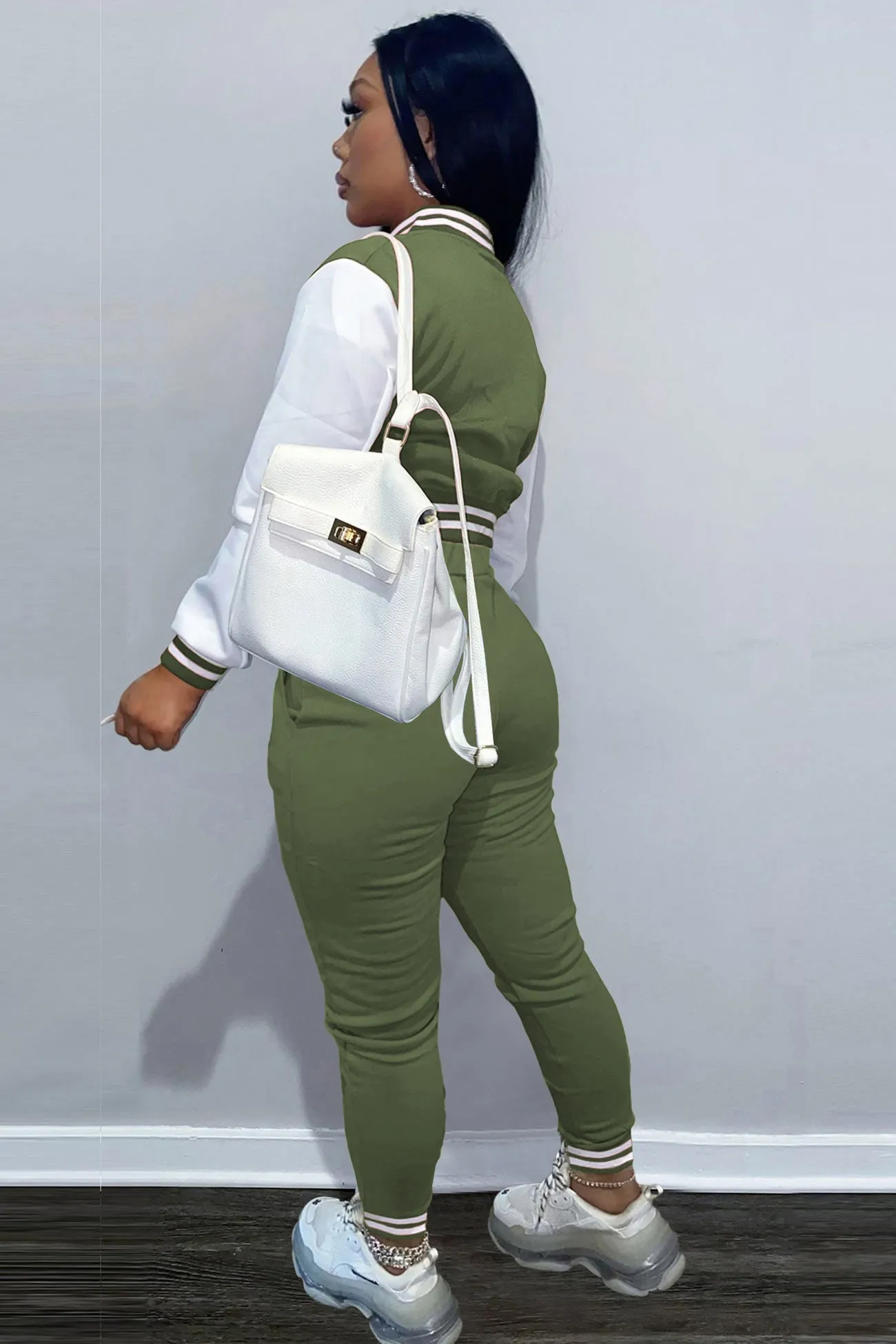 Contrast Baseball Jacket Pants Suits