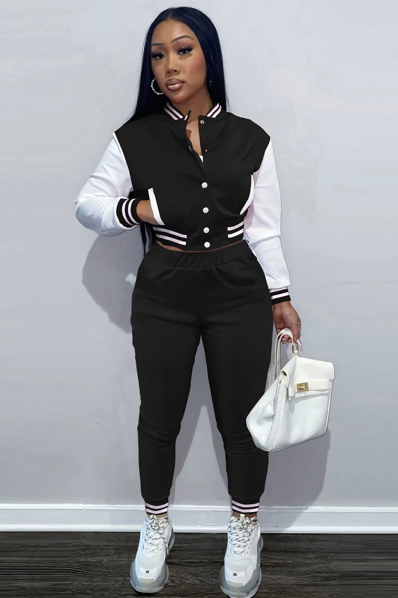 Contrast Baseball Jacket Pants Suits