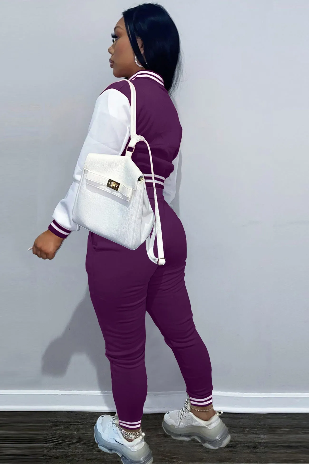 Contrast Baseball Jacket Pants Suits