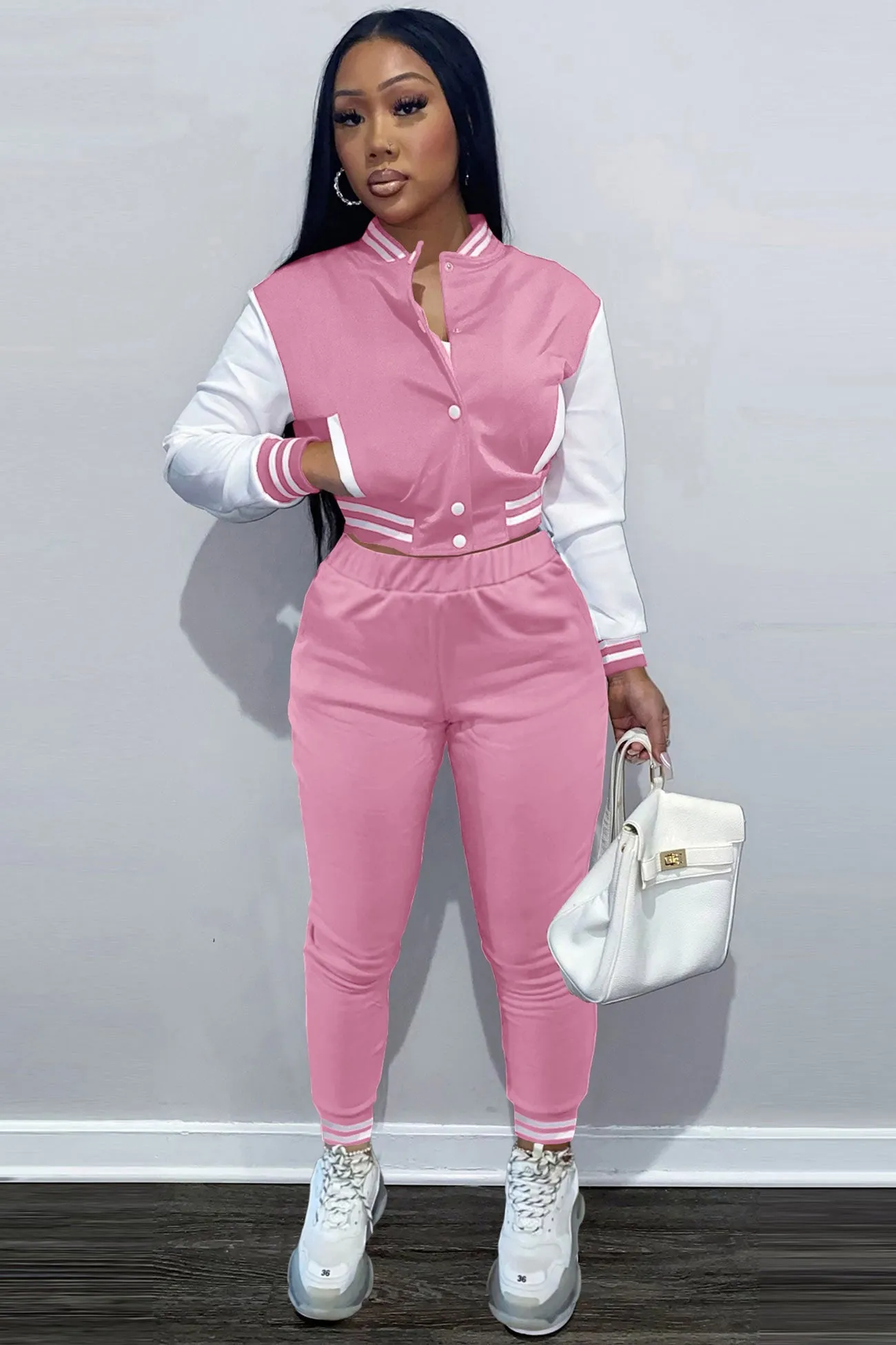 Contrast Baseball Jacket Pants Suits
