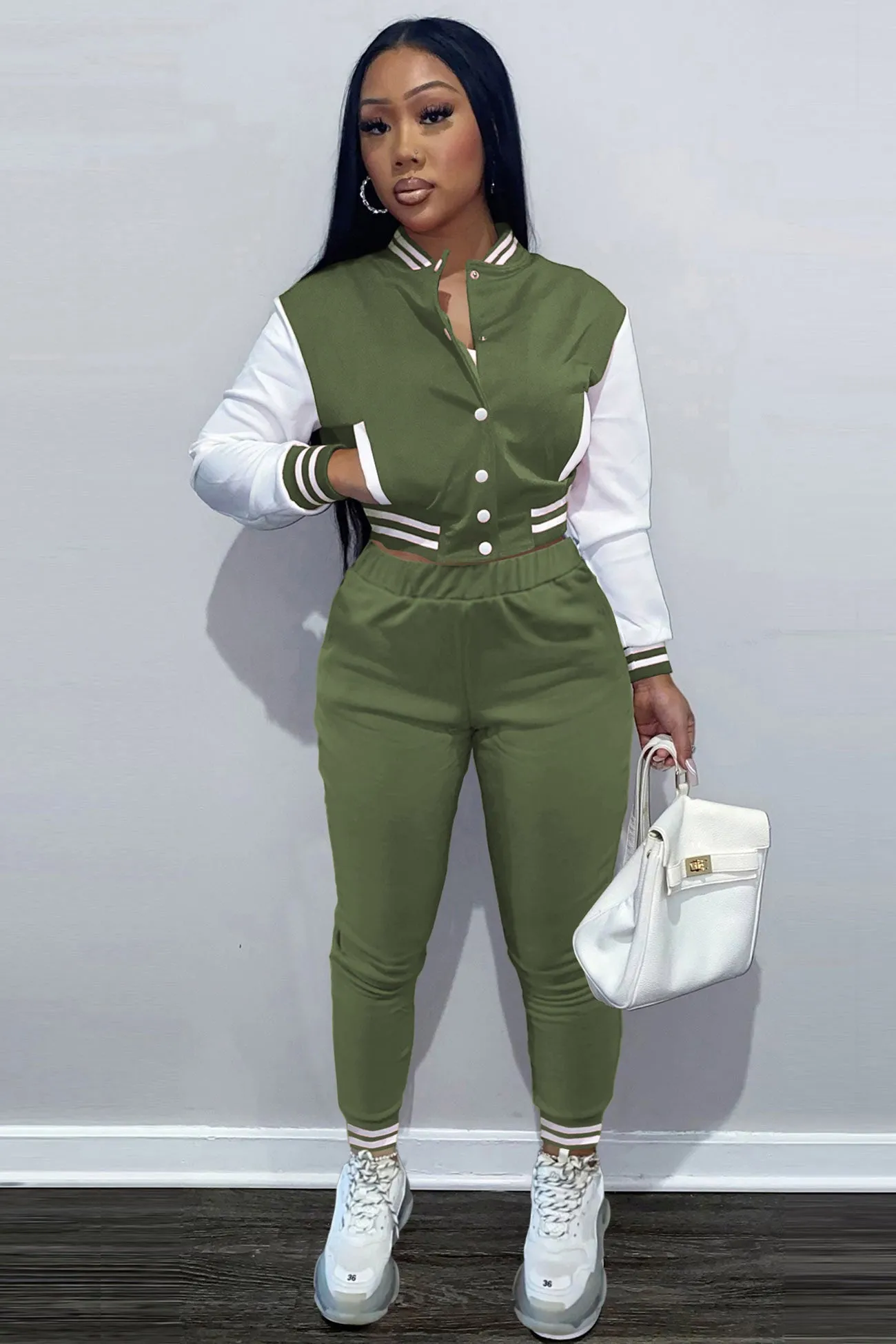 Contrast Baseball Jacket Pants Suits