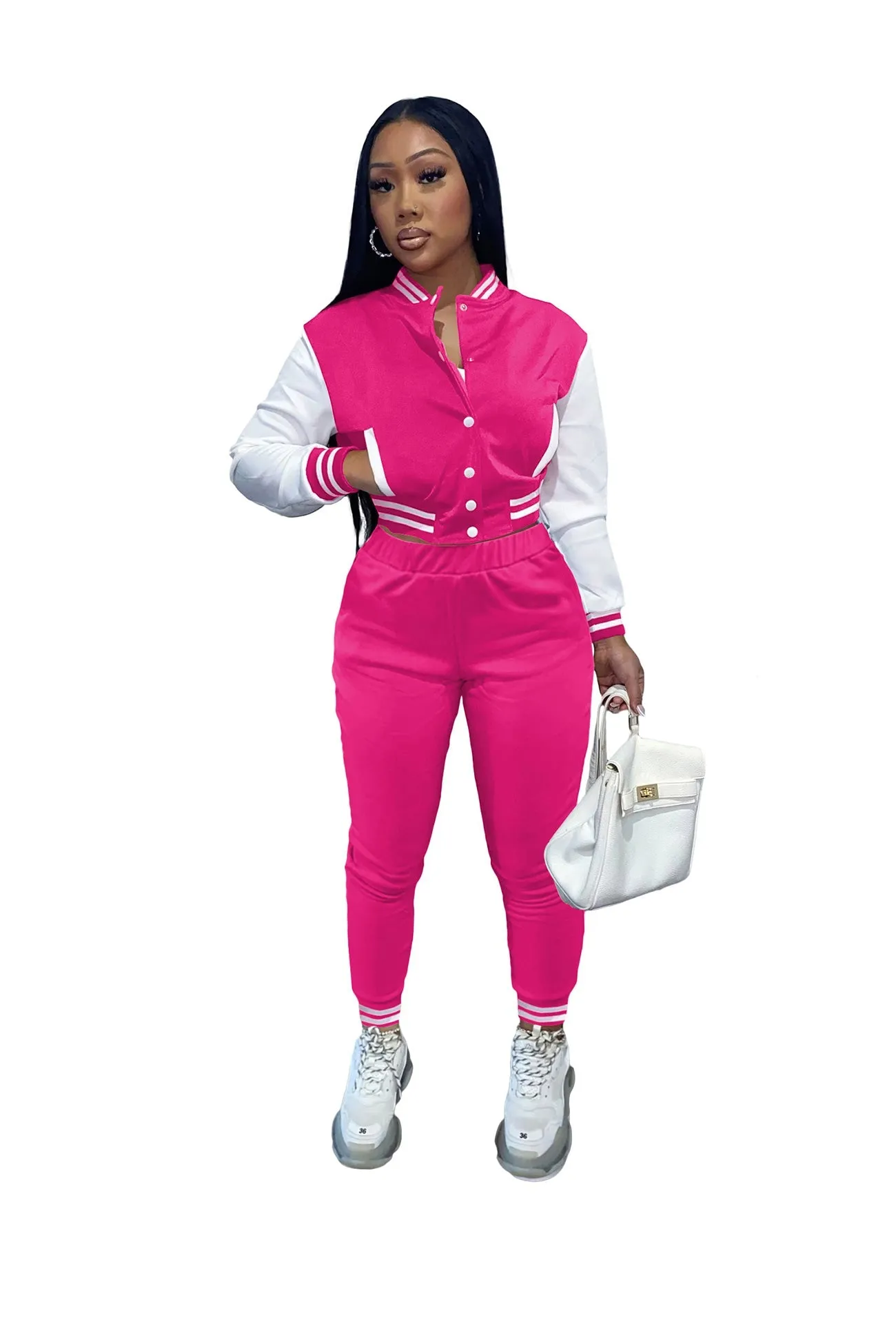 Contrast Baseball Jacket Pants Suits