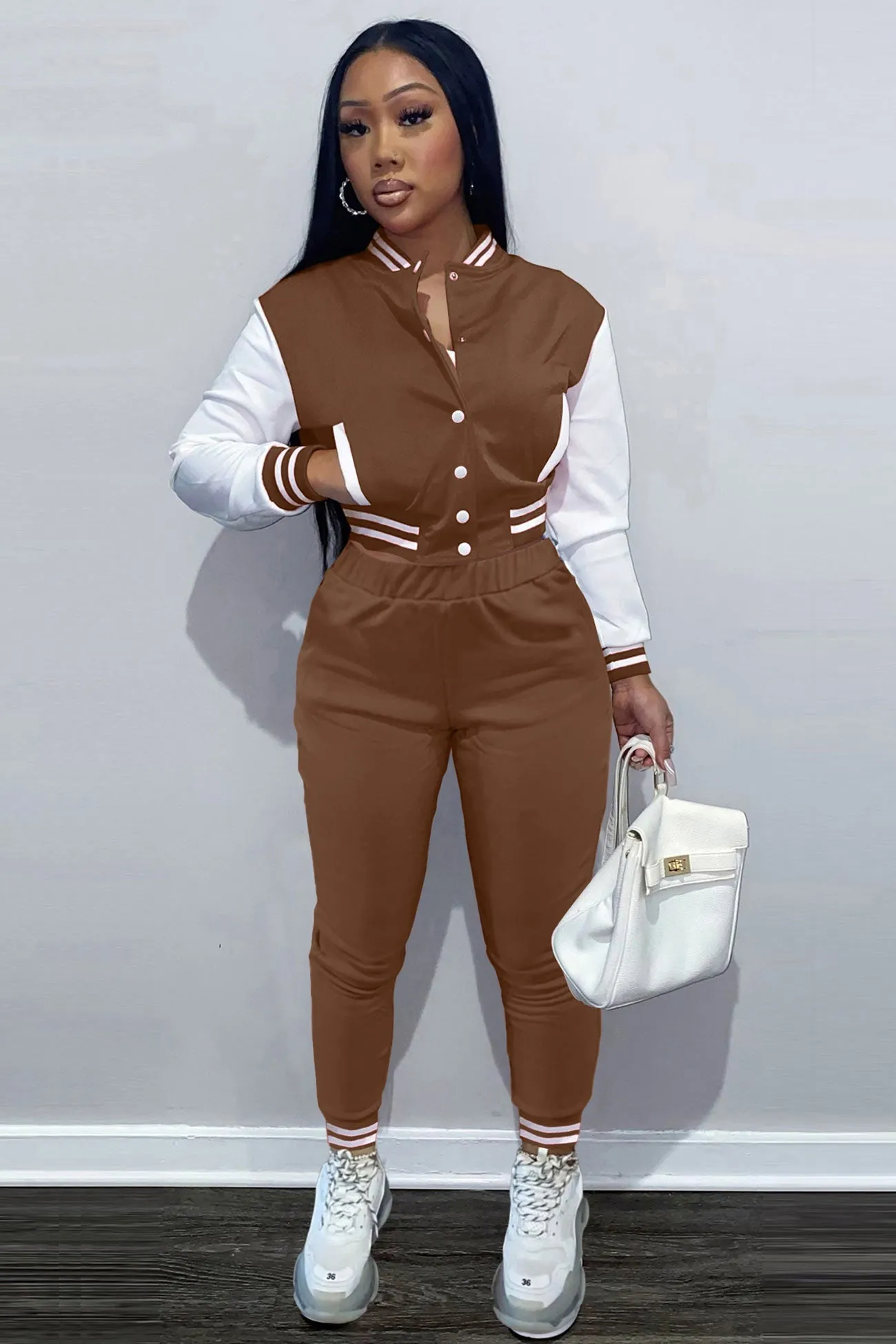 Contrast Baseball Jacket Pants Suits