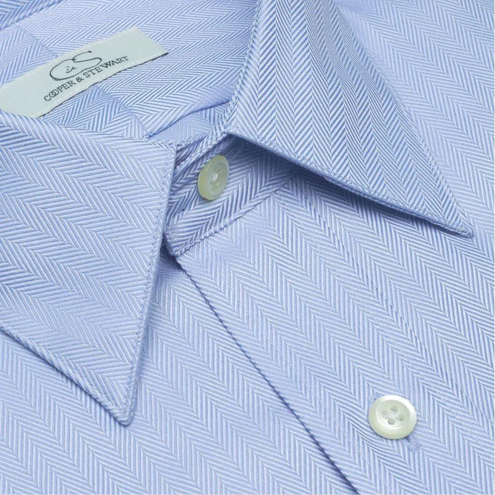 Cooper & Stewart Non-Iron Fine Heringbone Solid Spread Collar