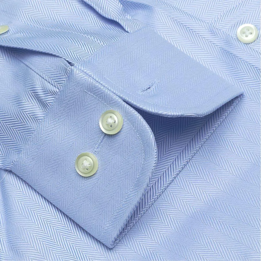 Cooper & Stewart Non-Iron Fine Heringbone Solid Spread Collar