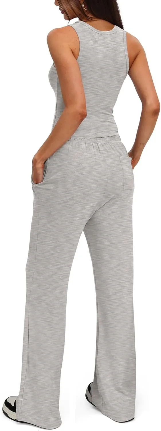 Darong Women's 2 Piece Outfits Lounge Sets Sleeveless Tank Tops Wide Leg Pants Sets Tracksuits Match Sets