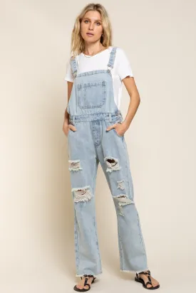 Distressed Denim Overalls