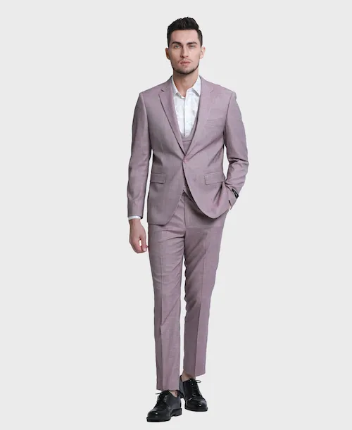 Dusty Rose Sharkskin 3 Piece Peak Lapel Suit