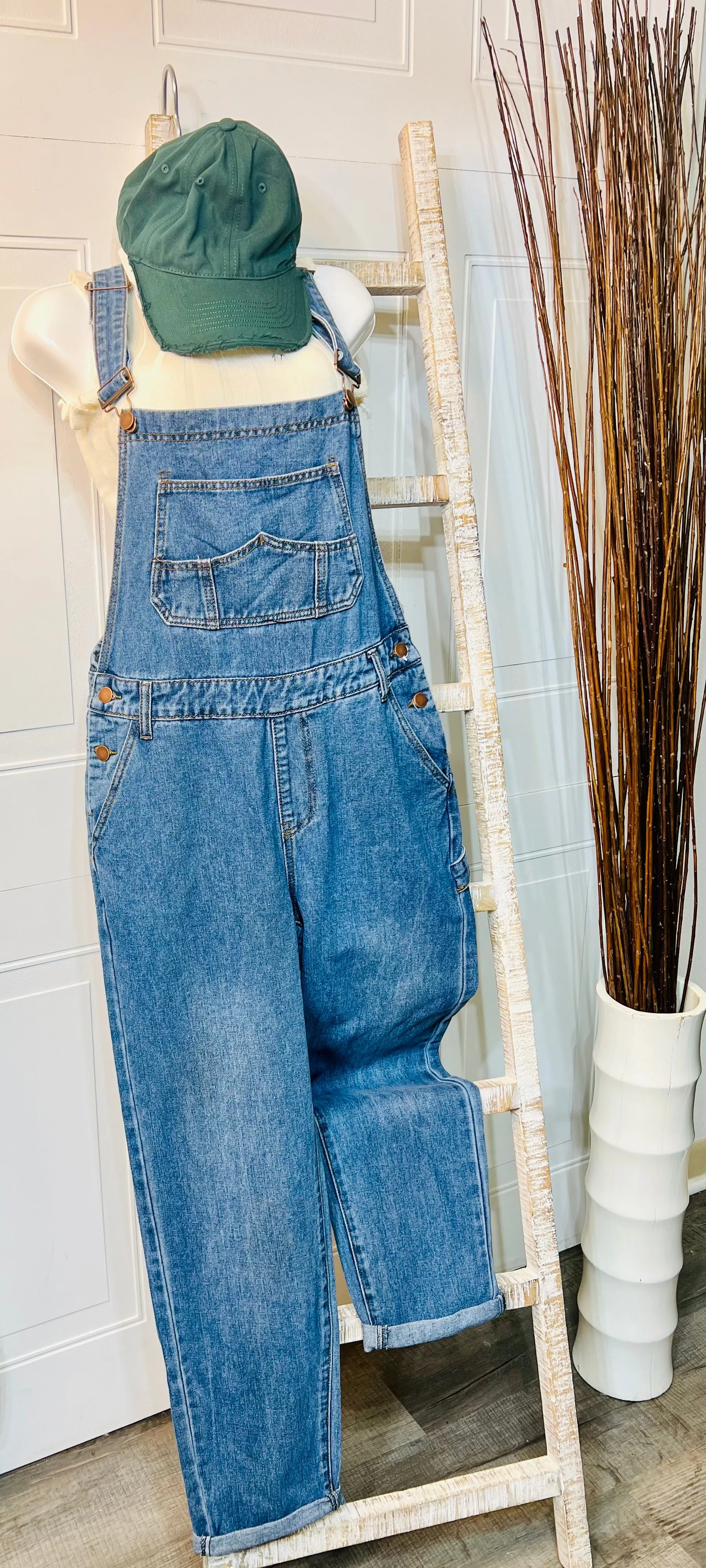 Elizabet Non-Distressed Medium Wash Denim Overalls