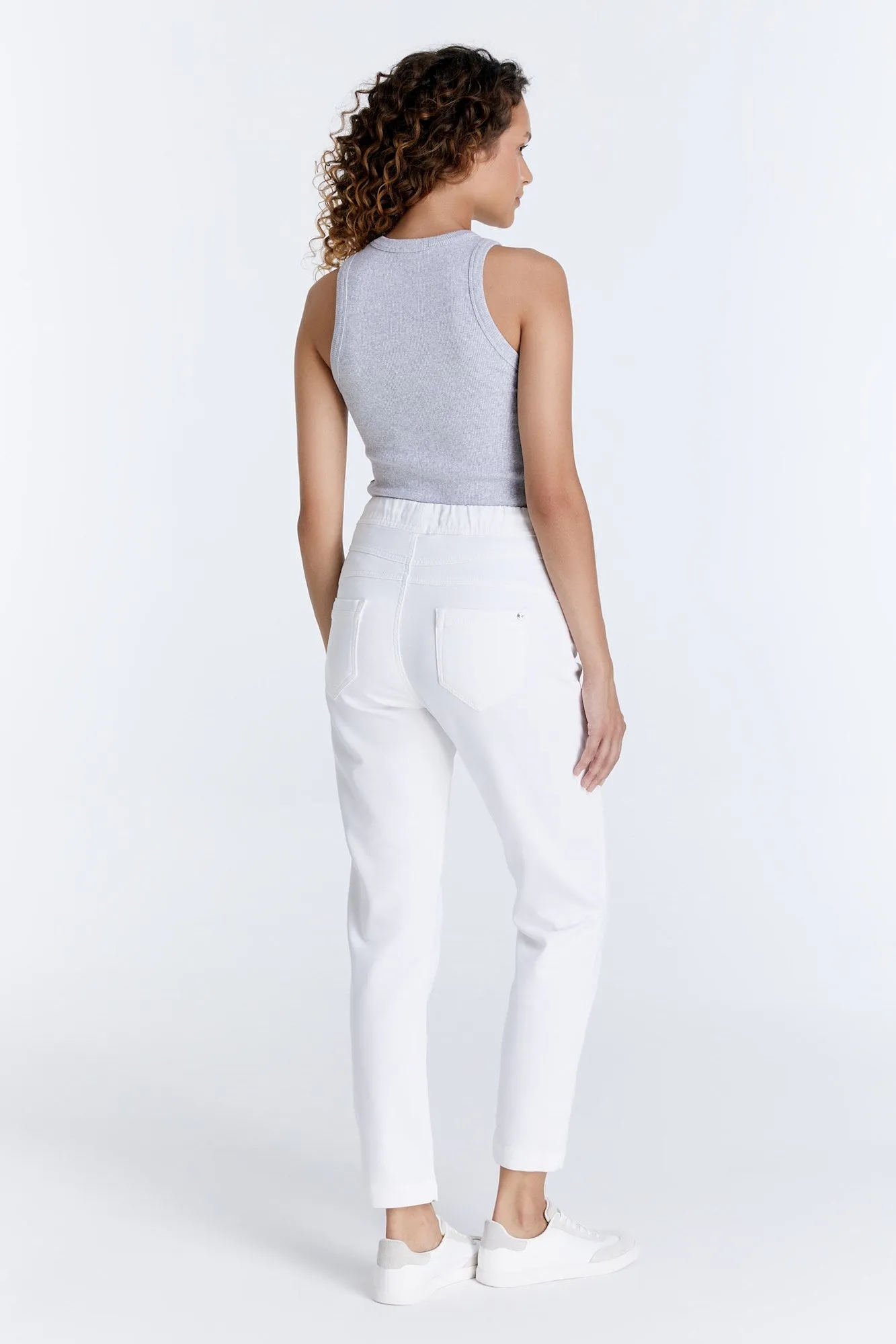 Ella Mid Waist Jogger 5 Pocket Ankle Pants White