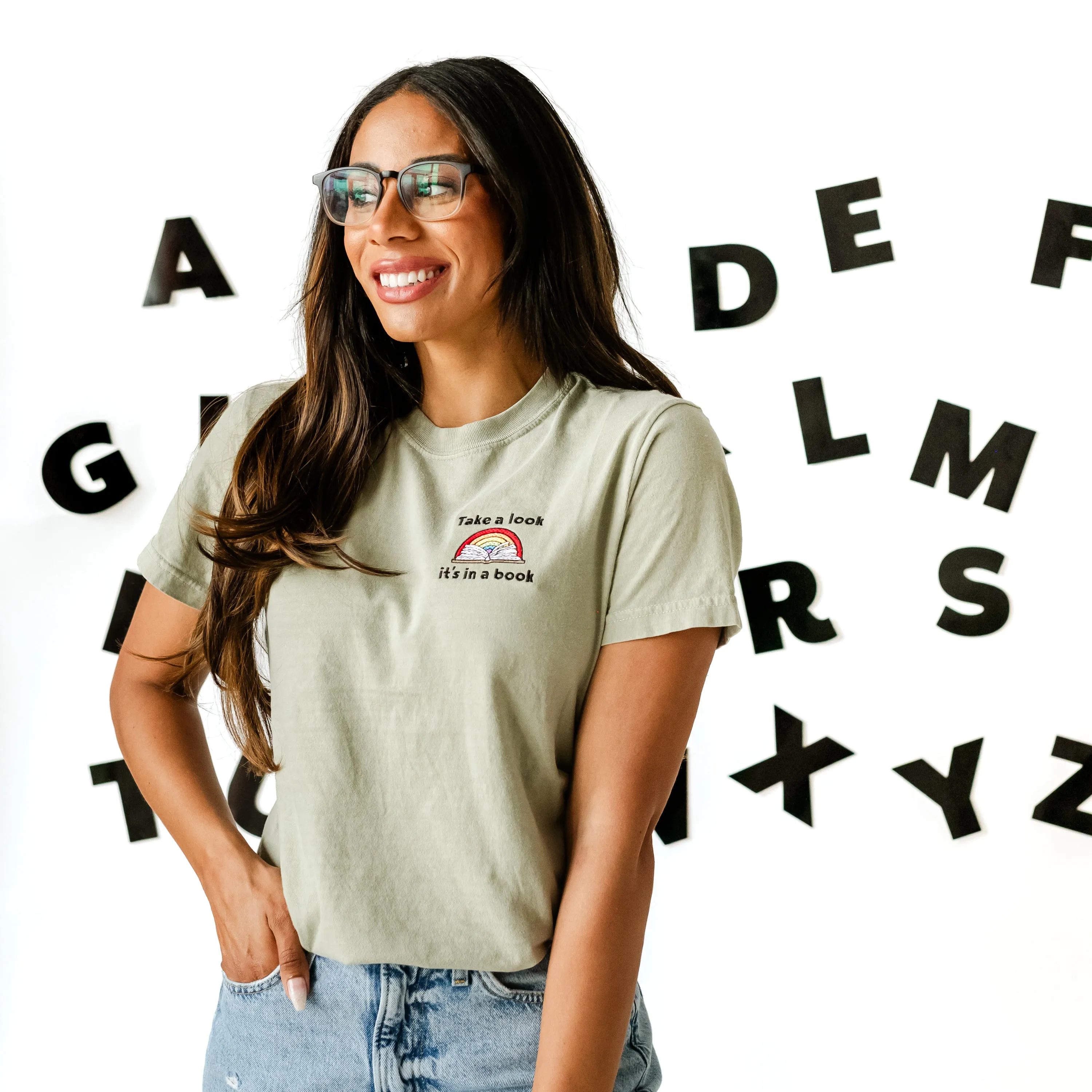 EMBROIDERED - TAKE A LOOK, IT'S IN A BOOK - READING RAINBOW -  SHORT SLEEVE COMFORT COLORS TEE