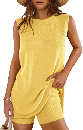 Glamaker Women's 2 Piece Short Sets Summer Lounge Sets Sweater Knit Beach Vacation Matching Sets Travel Outfits