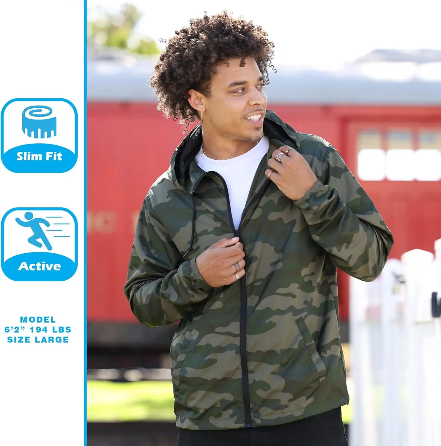 Global Blank Men's Windbreaker Jacket Lightweight Water-Resistant Windbreakers for Men