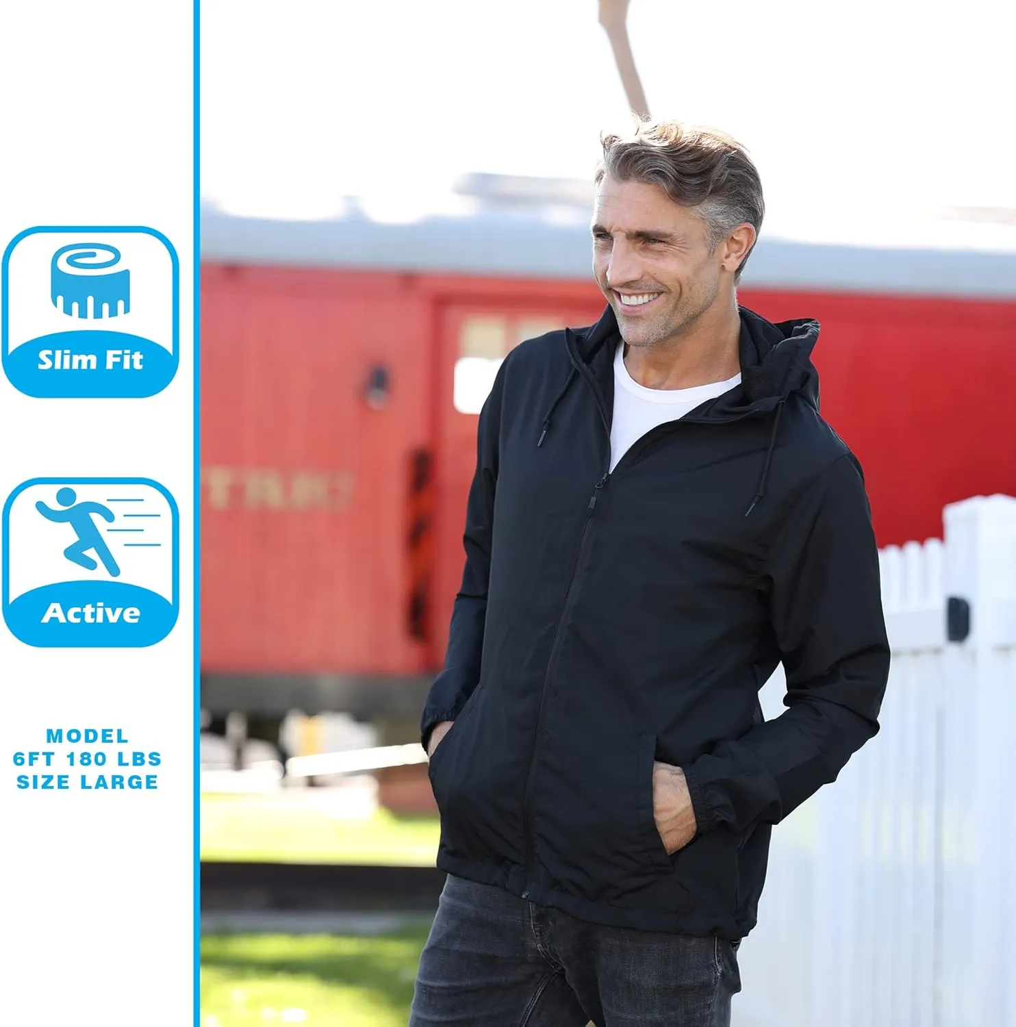 Global Blank Men's Windbreaker Jacket Lightweight Water-Resistant Windbreakers for Men