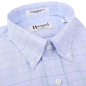 Henry Blue & Green Windowpane Button Down Trim Fit Dress Shirt