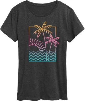 Instant Message - Line Drawing Sunset - Women's Short Sleeve Graphic T-Shirt
