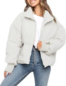Kissonic Women's Cropped Puffer Jacket Full Zip Short Quilted Padded Down Coat